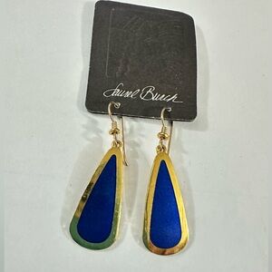 Laurel Burch Gold and Blue Teardrop Earrings